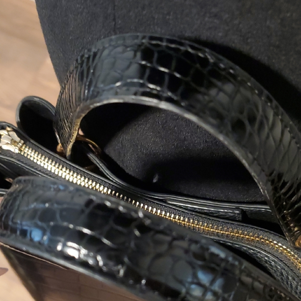 Anne Klein Black Croc-Embossed Satchel - Picture 6 of 11